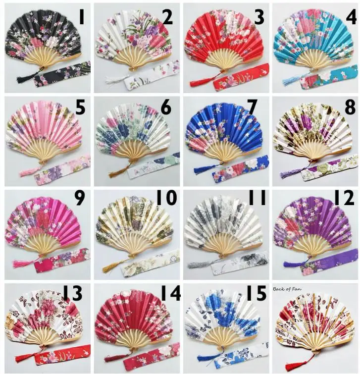 300 pcs Personalized Cherry Blossom Design Round Cloth Folding Hand Fan with Gift bag Wedding Gifts for Guests SN1788