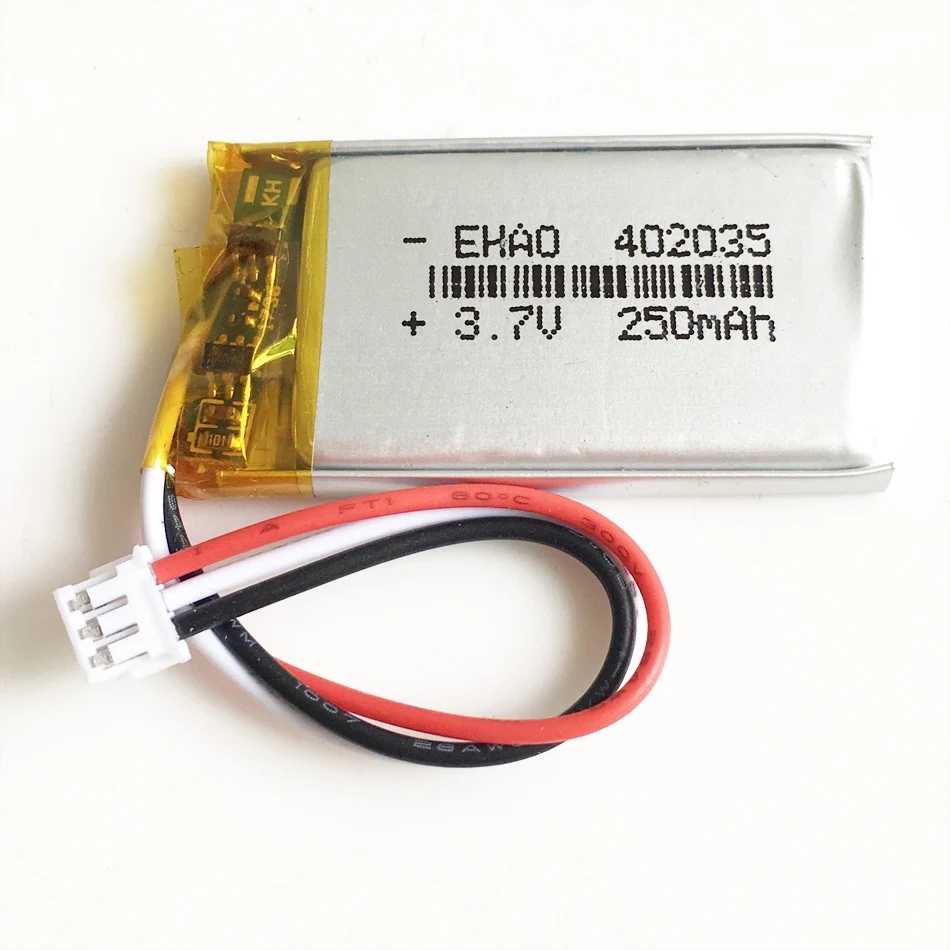 3.7V 250mAh litowo-polimerowa LiPo akumulator 402035 + JST 1.5mm 3-pinowa wtyczka do bransoletka Bluetooth inteligentnego zegarka GPS Mp3