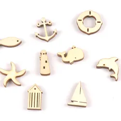 27-31mm Mixed Wooden Ornament Dolphin/starfish/whale/anchor/sailboat Pattern Wood For Scrapbook DIY Carft Home Decor 20pcs m2153