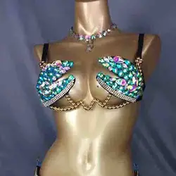 New Sexy Samba Carnival Top Bra For Women Lady Rainbow Stone Belly Dancing WIRE BRA Sexy Underwear Bikini Festival Clothing