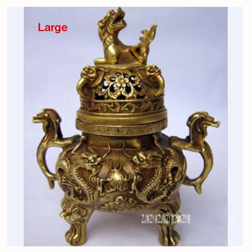 

New Arrival Art Collection Chinese Brass Two Dragons Incense Burner /Metal Decoration Crafts Censer Hot Selling (Large)