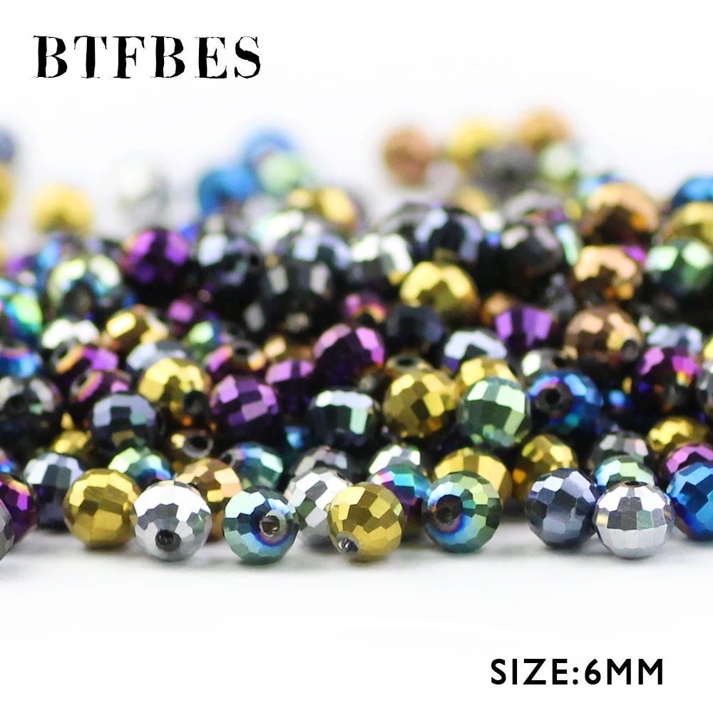 BTFBES 96 Faceted Football Austrian Crystal Beads 50pcs 6mm Plated Color Round Glass Loose Beads For Jewelry Bracelet Making DIY