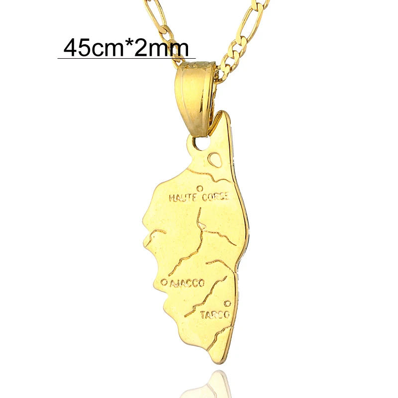 Ethlyn Gold Map of The island of Corsica pendant & necklace for women & men Gold Color country map  corsica  symbol jewelry P4