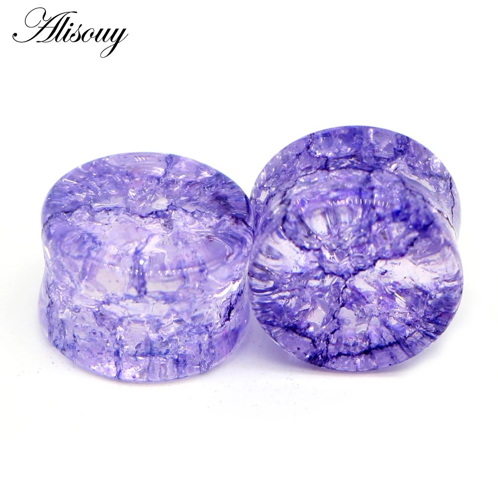 Alisouy 2pcs Crack Ear Expander Body Piercing Jewelry Organic Shattered Glass Ear Saddle Plugs Double Flared Tunnel Gauges