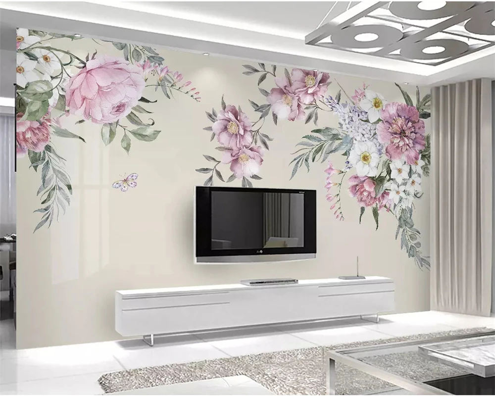 

beibehang Custom wall papers home decor personality hand-painted watercolor flowers modern minimalist TV background 3d wallpaper