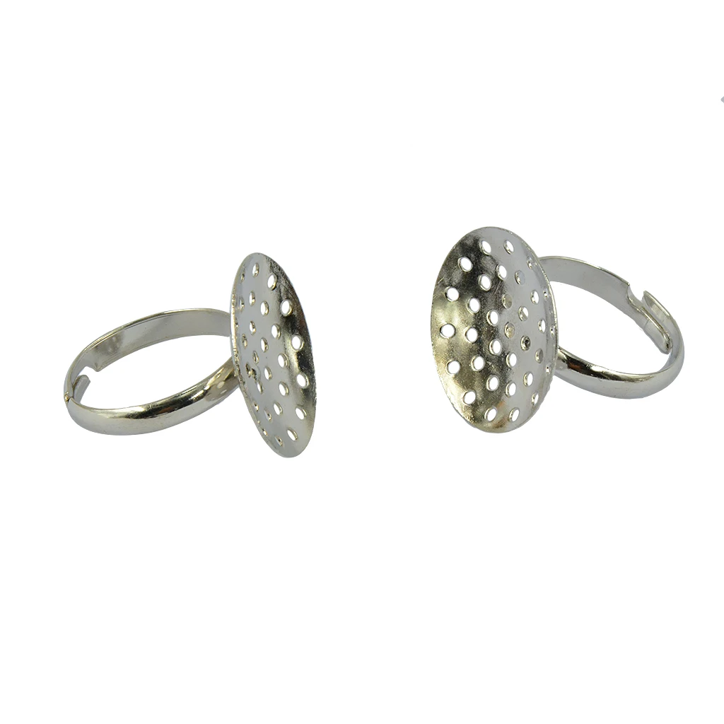 Bague Ajustable Plaquée Argent, Base de Tamis Vierge, 20mm, 10 Pièces