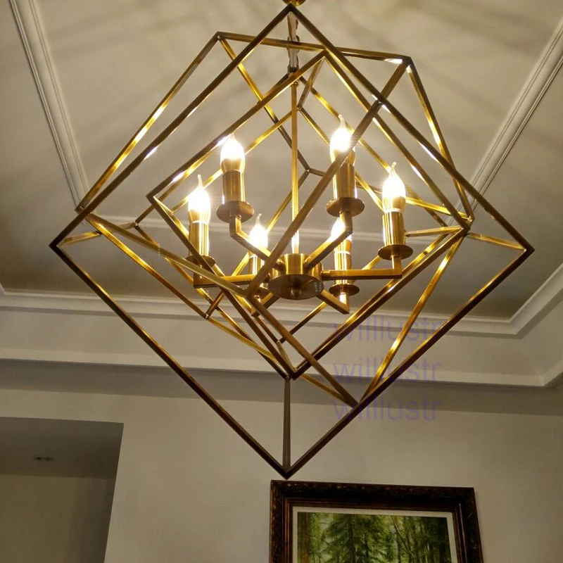 

Геометрическая лампа CAGED CUBIST PENDANT, многогранный металлический каркас, подвеска в стиле лофт-бар, подвесное освещение