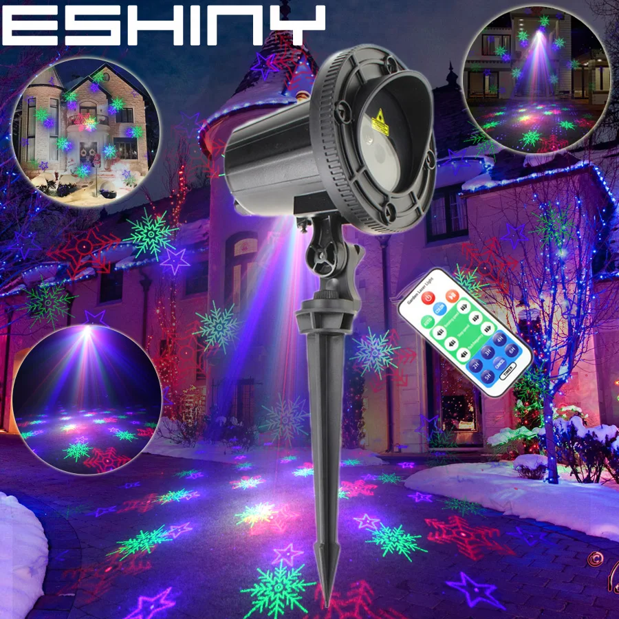 

ESHINY Outdoor IP44 WF RGB Laser 18 Snowflake Patterns Projector Family Party Bar Xmas Tree Dance House Wall Garden Light N7T228