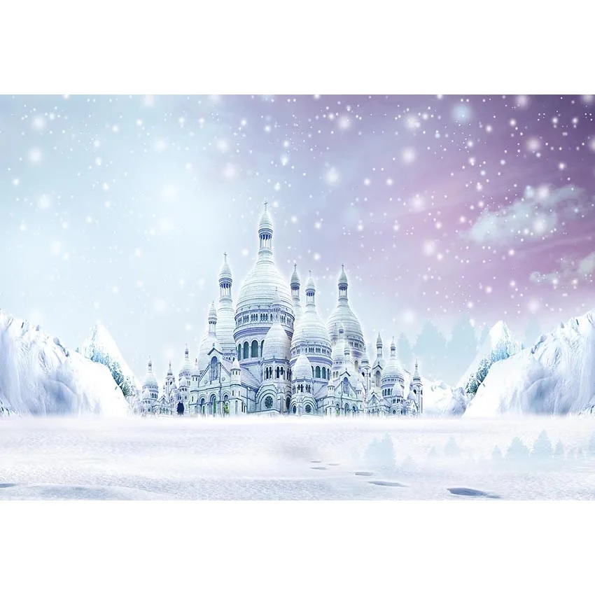 

Bokeh Snowflake Winter Scenic Photography Backdrop Snow Mountain Old Castle Kids Children Christmas Party Photo Booth Background