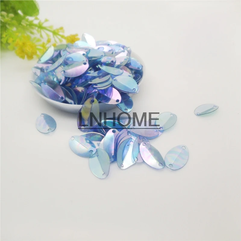 1000pcs 8*13mm Cup Oval Folded Sequins Horse Eyes Shape For Crafts Paillettes Sewing Accessories Middle Blue AB Transparent