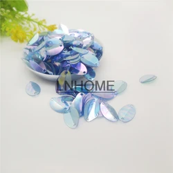 1000pcs 8*13mm Cup Oval Folded Sequins Horse Eyes Shape For Crafts Paillettes Sewing Accessories Middle Blue AB Transparent