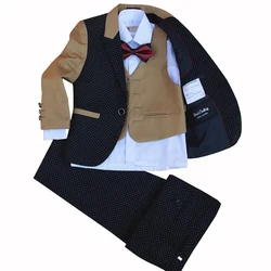 Kids Suit Flower Boys Wedding Dress 4 pieces jacket+vest+pants+bow tie size 2-12 Years Children Performances Dance Dress Costume