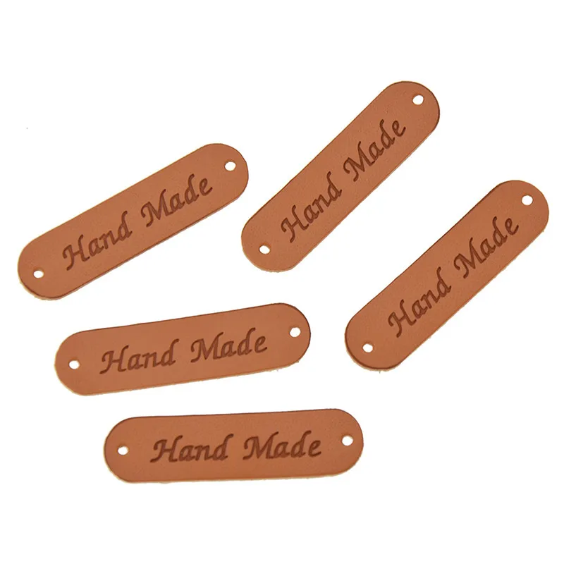 Chzimade 20Pcs/lot 45x12mm Handmade Leather Labels For Clothes Garment PU Tags Labels Sewing Accessories