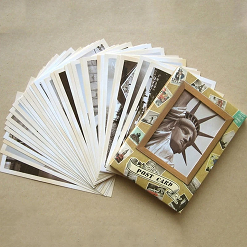 32 pcs/set New Vintage Architectural Landscape Travel Card Set Retro Envelope Paper Postcard Greeting Gifts Card Stationery