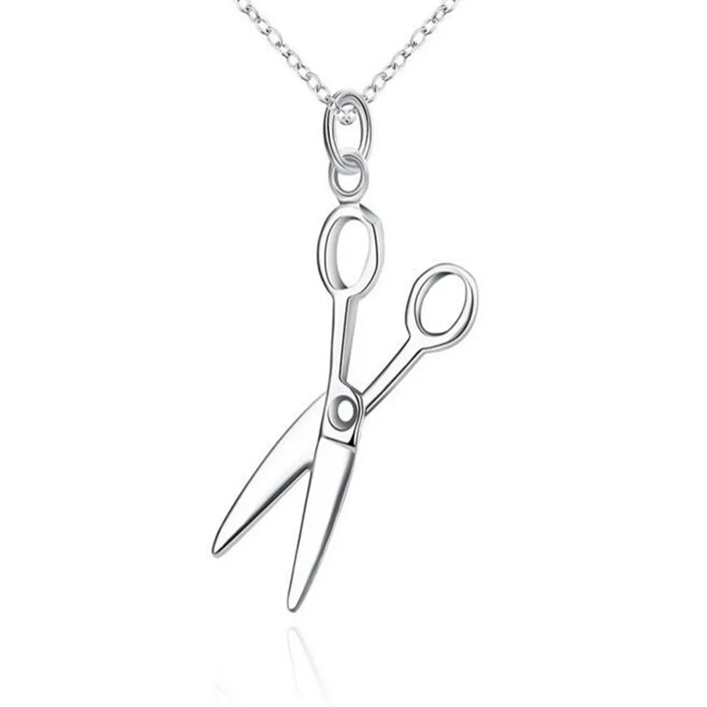 silver plated fashion jewelry pendant Necklace, 925 jewelry silver plated necklace Scissors pendant necklace shcc gian