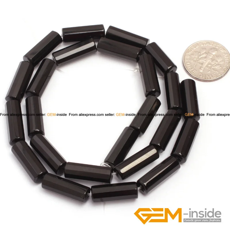 Natural Stone AA Grade Black Agates Tube Loose Spacer Beads For Jewelry Making Strand 15\