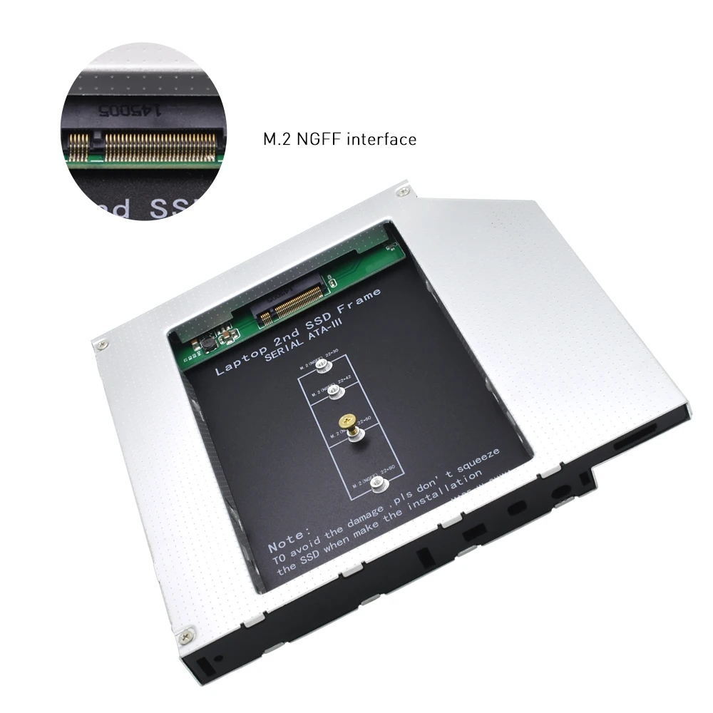 TISHRIC 노트북 Optibay 케이스용 하드 드라이브 디스크-SATA 12.7mm 인클로저, M.2 M2 NGFF, 2 번째 세컨드 ODD HDD SSD DVD 캐디