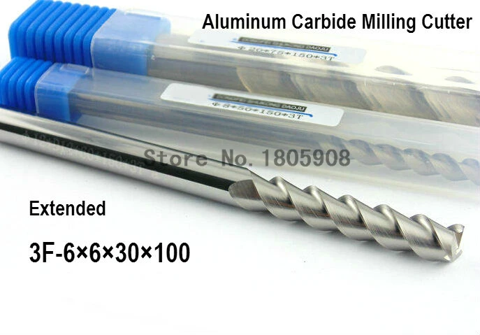 무료 배송 6.0mm 롱 엔드 밀 6.0*6*30 * 100L 3 플루트 알루미늄 카바이드 엔드 밀, 카바이드 CNC 엔드 밀 라우터 비트, 선반 도구