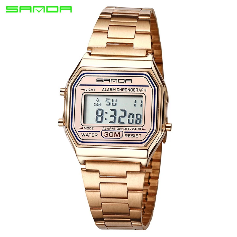 2019 SANDA Rose Gold Sport Watches Women Luxury Golden LED Electronic Digital Watch Waterproof Ladies Clock Female Reloj Mujer