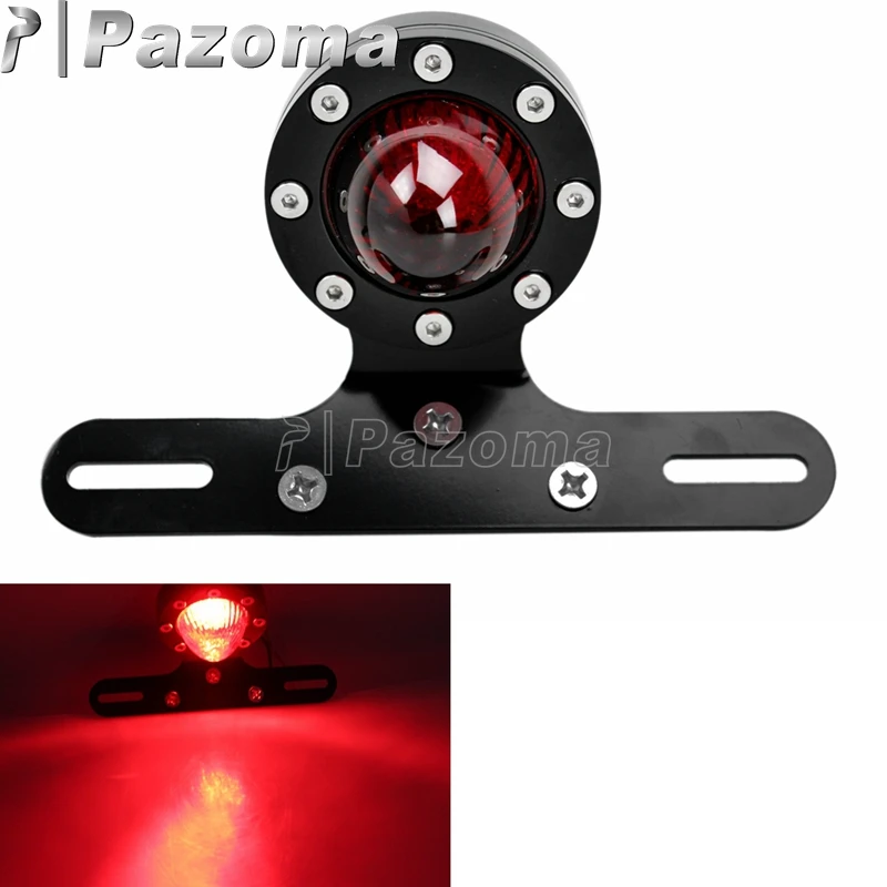 Black LED Tail Brake Light Lamp Old School Motorcycle License Plate Holder for Harley Sportster Bobber Chopper Cafe Racer XS650