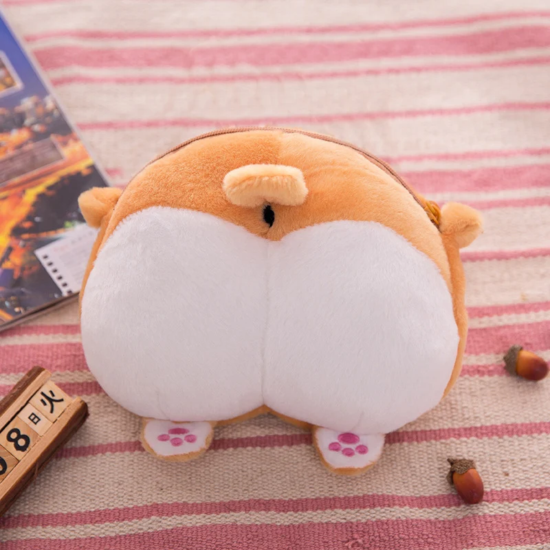 13*10cm Novelty Corgi Sexy Bottom Coin Bag Plush Toy Purse Stuffed Animal Wallet For Girls