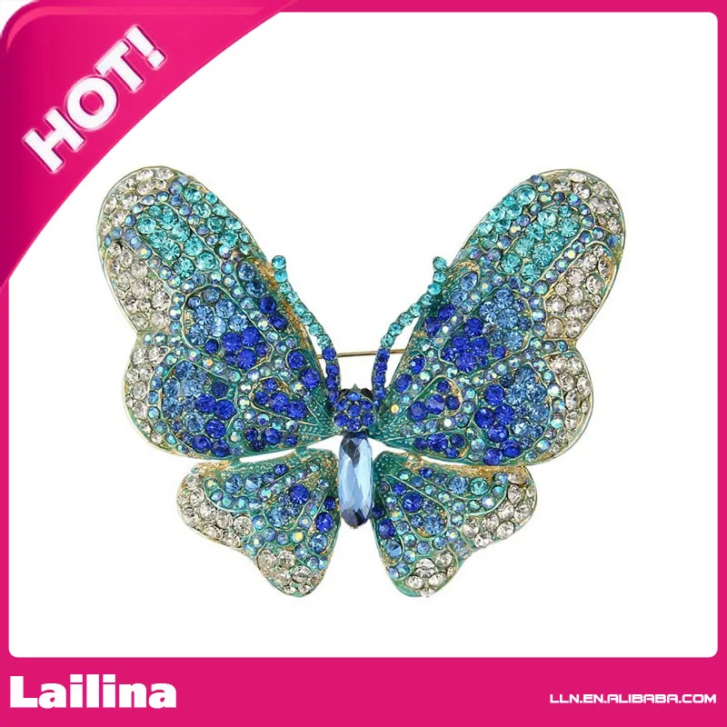 Gold-Tone Crystal Butterfly Brooch Blue / Butterfly Brooch Pin