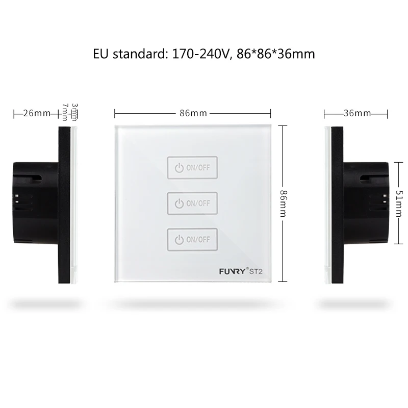 Eu Standaard 3Gang 170-240V 433 Mhz Muur Touch Schakelaar Socket Slimme Afstandsbediening Luxe Kristal Glas oppervlak Waterdicht