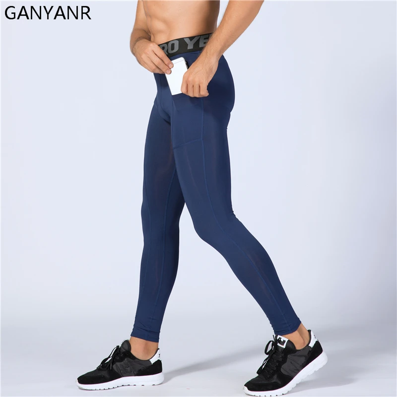 

GANYANR Running Tights Men Yoga Basketball Sport Leggings Fitness Compression Pants Athletic Jogging Bodybuilding Training Gym