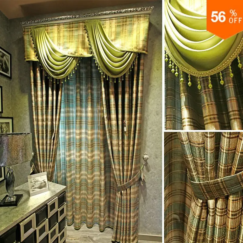 

extreme quality the blind Vivian rustic double faced print plaid curtain finished product girl Blinds the tulle