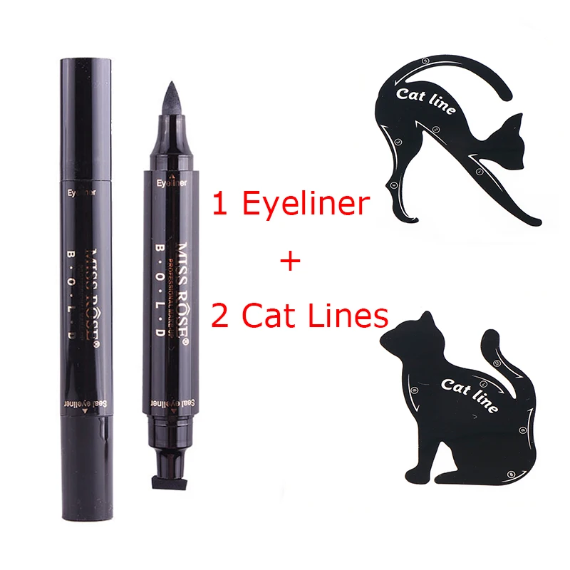 Stylo eye-liner de tatouage imperméable à séchage rapide avec tampon pour femme, pochoirs eye-liner Eye Cat Line, ensemble de maquillage, articles en vente, 2 pièces
