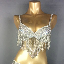 Wholesale New Belly Dance Costume Beading Sequin Bra Belly Dancing Clothes Sexy Night Dance Bellydance Top BRA 4 COLORS T201