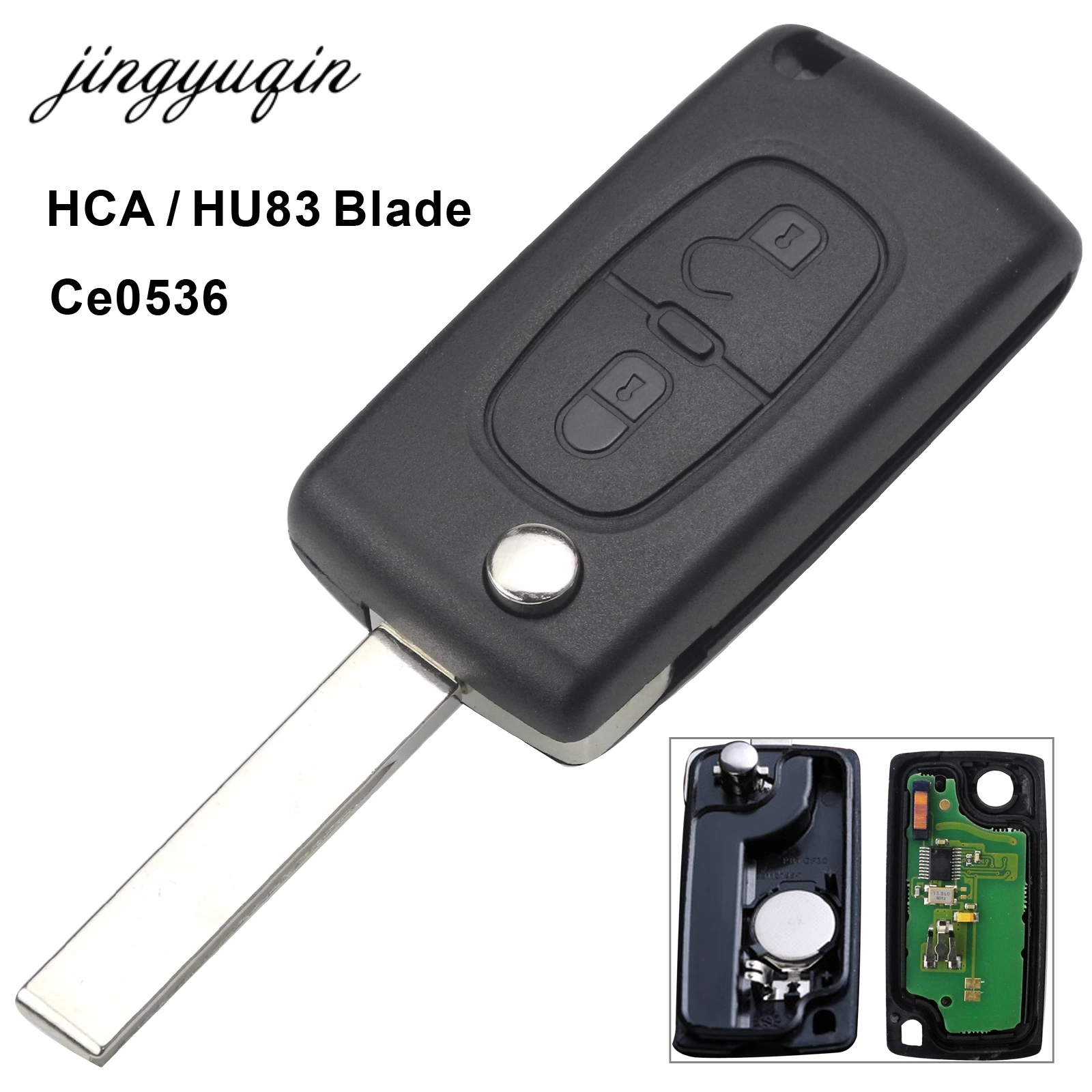 

jingyuqin Ce0536 HCA Blade Modified 2 Button Filp Folding Remote Car Key Fob Shell Case For Citroen C2 C4 C5 C6 C8 Xsara Picasso