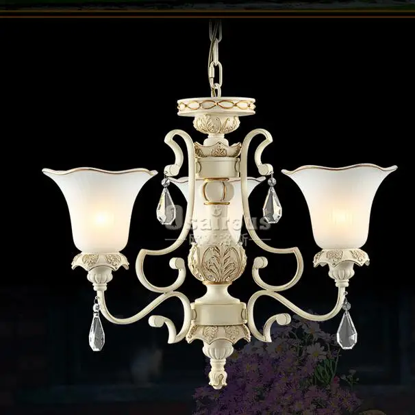 Multiple Chandelier Hotel Living Room restaurant Fashion Luxury Iron Crystal + Glass Shade lamps white3 heads ZX106