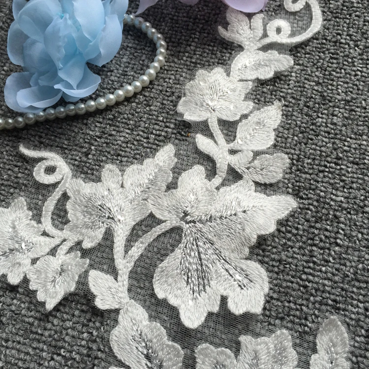 2 pieces of high-grade cotton line plain embroidery sequins lace flower cloth stickers DIY wedding dress veil accessories access