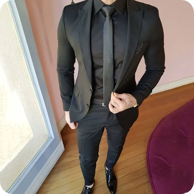 

Black Suits Men 2020 Wedding Tuxedo for Man Blazer Latest Coat Pants Peaked Lapel 2Piece Terno Masculino Costume Homme Mariage