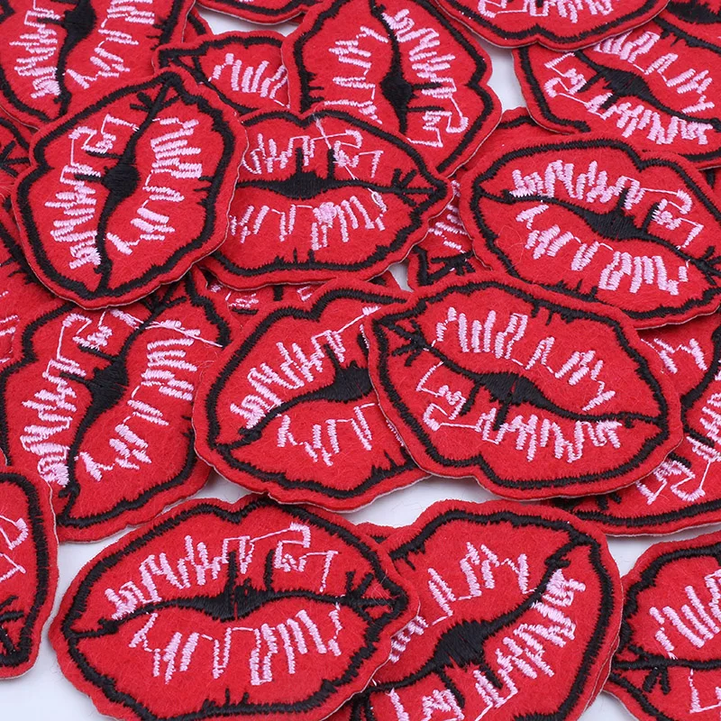 10pcs/lot Cartoon Mouth Patch Embroidery Iron On Lip Stickers DIY Jeans Coats Pants Fabric Appliques Sewing garments Accessories