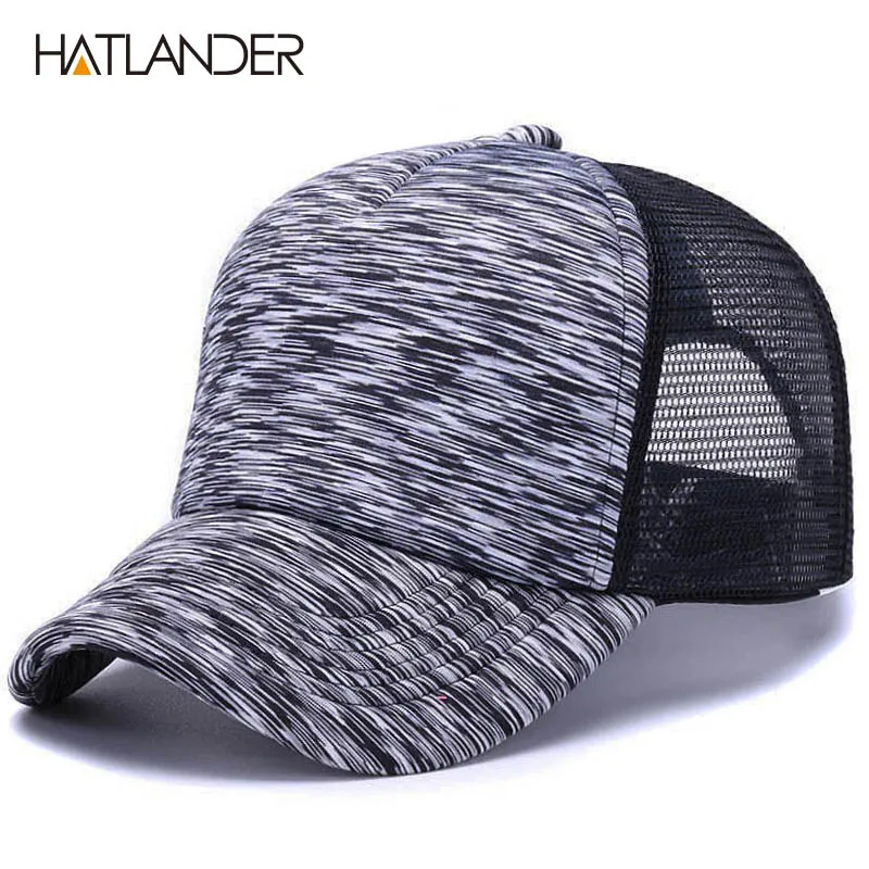 [HATLANDER]Adjustable striped baseball caps for men women summer sun hat solid snapback casquette gorras mesh curved trucker cap