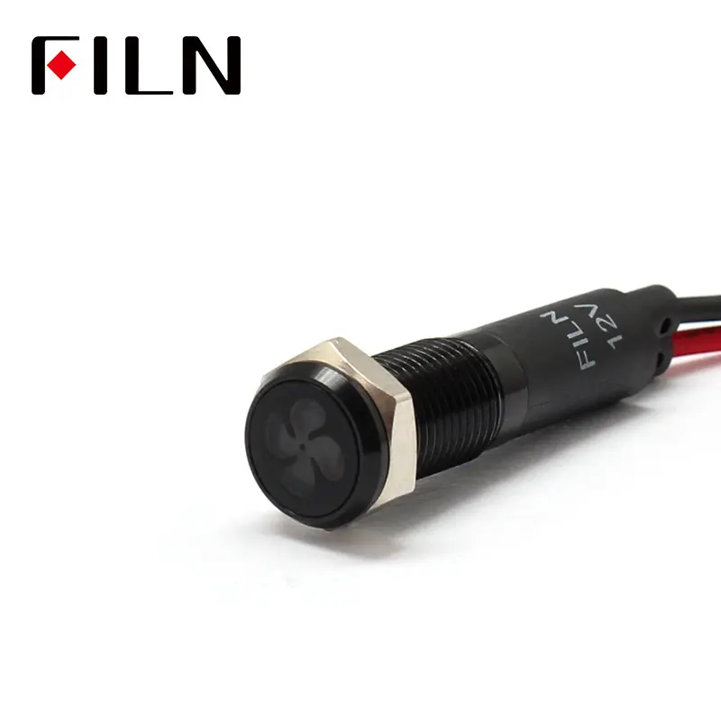 FILN 8mm Car dashboard Fan tag led red yellow white blue green 12v led indicator light with 20cm cable