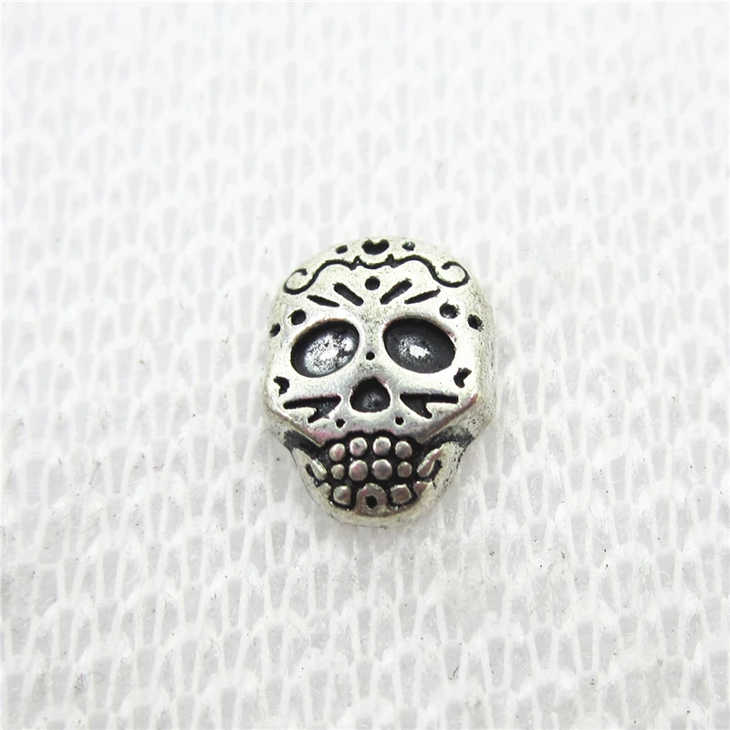 

Wholesale 50pcs/lot Antique Silver Skull Floating Charms Living Glass Memory Floating Lockets DIY Jewelry Charms