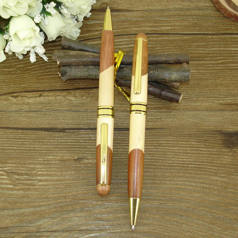 ACMECN Cool Design Writing Instrument Ball Pen Hand-made Natural Eco-friendly Maple & Rosewood Patchwork Wooden Ballpoint Pen