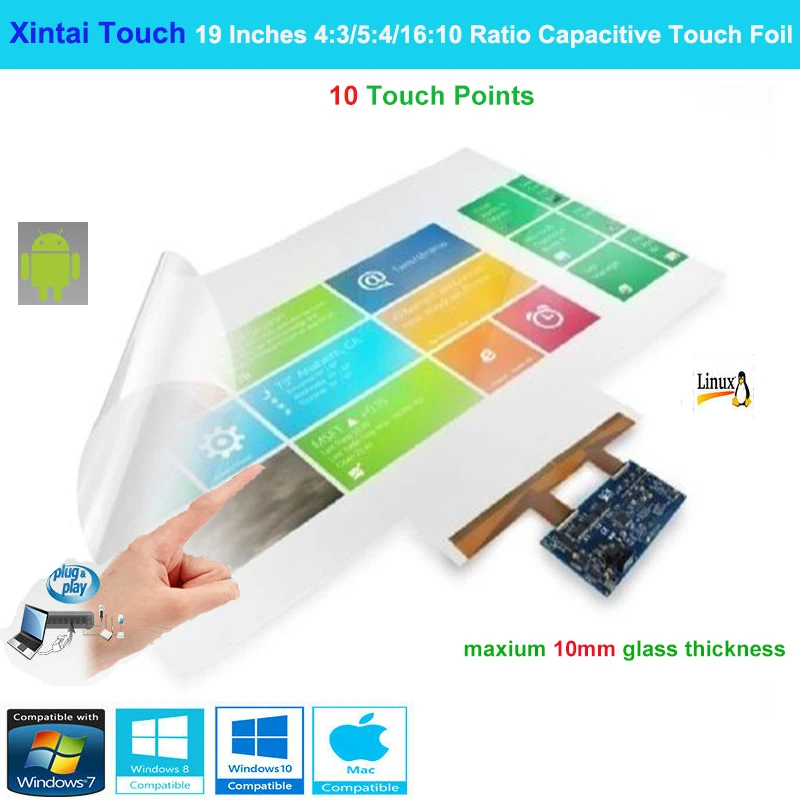 

Xintai Touch 19 Inches 4:3/5:4/16:10 Ratio 10 Touch Points Interactive Capacitive Multi Touch Foil Film Plug & Play