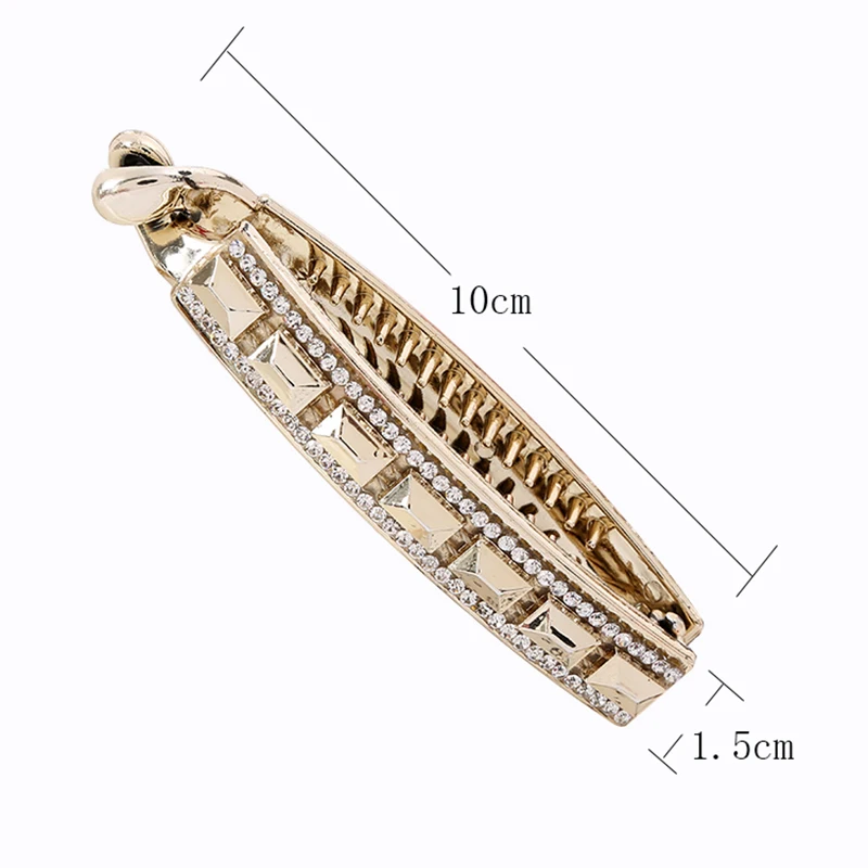 Gold Color Hair Barrettes for Women Accessories Rhinestone Long Banana Hairpins Hairclip Hair Claw Clip Femme Jewelry Gifts