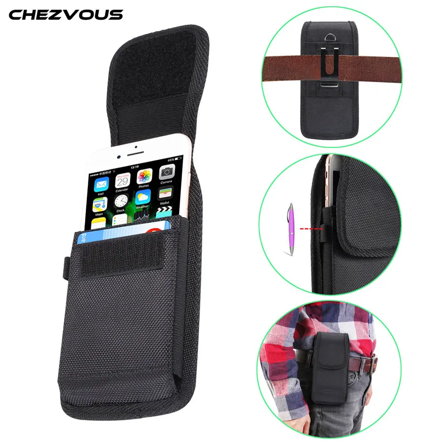 CHEZVOUS Universal Holster Case for iPhone X XS XR XS Max 8 7 6 6s Plus Nylon Belt Clip Waist Bag 4.7-6.9 inch for Huawei Xiaomi