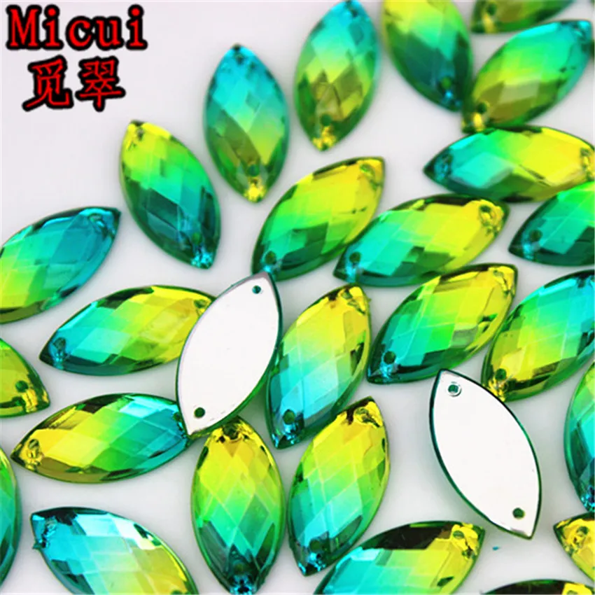 Micui 30Pcs 9*20mm Double Color Horse Eye Acrylic Rhinestones Crystal Stones Flatback Gems For Clothes Dress Sew On MC476