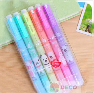 6 colors  Fresh look and cute animals design double-end highlighter pen Fluorescent pen Wholesale (SS-5944)