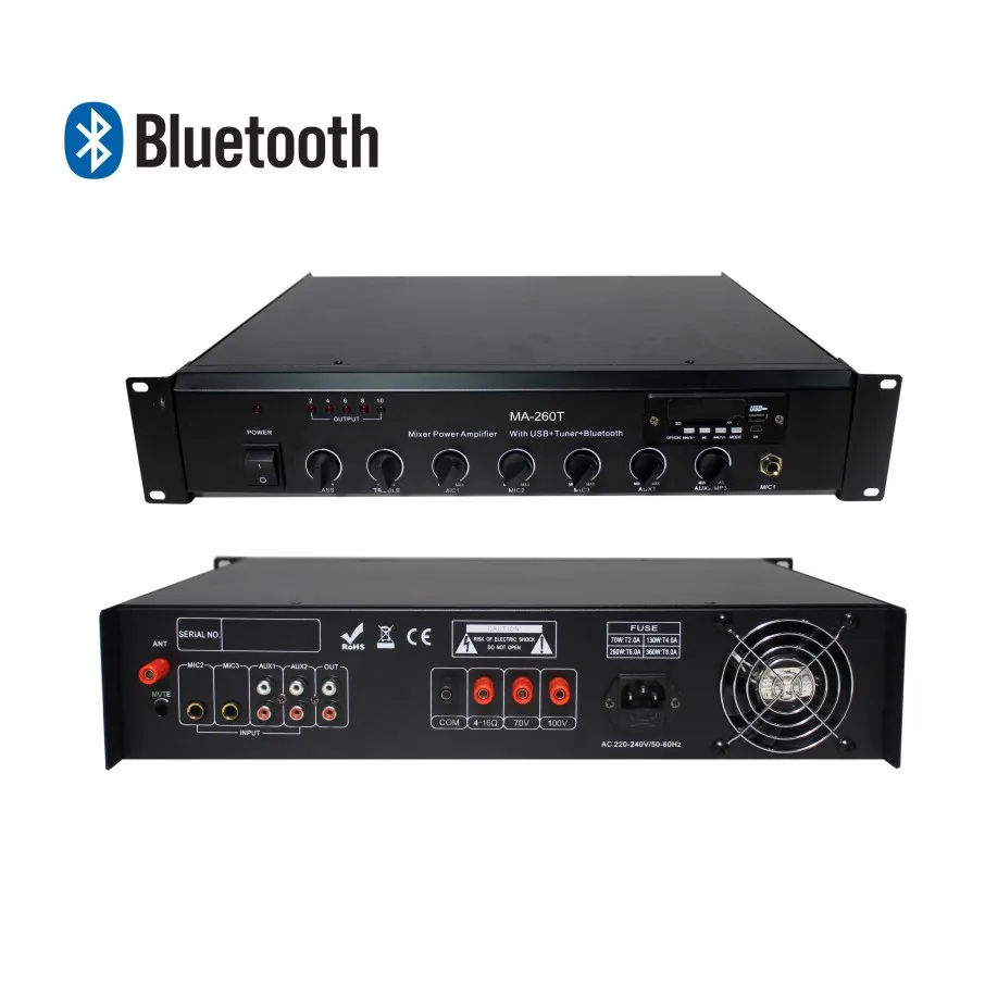 Ben & Fellows PA Mischer Verstärker 260 W mit Bluetooth Bass und Höhen Control Automatische Stumm Funktion für Paging-und ankündigung