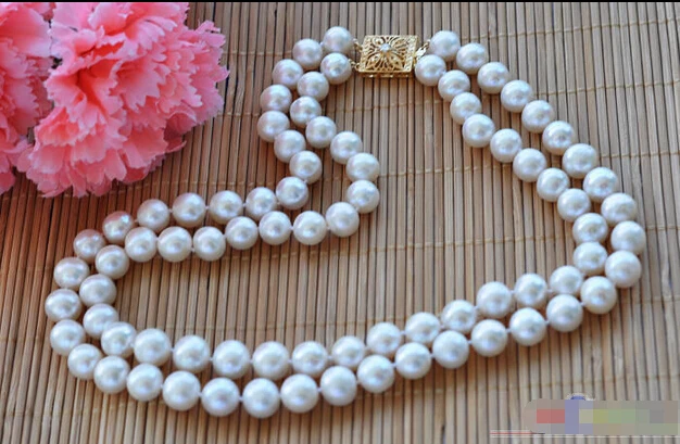 2row 10-11mm round white freshwater pearl necklace 18