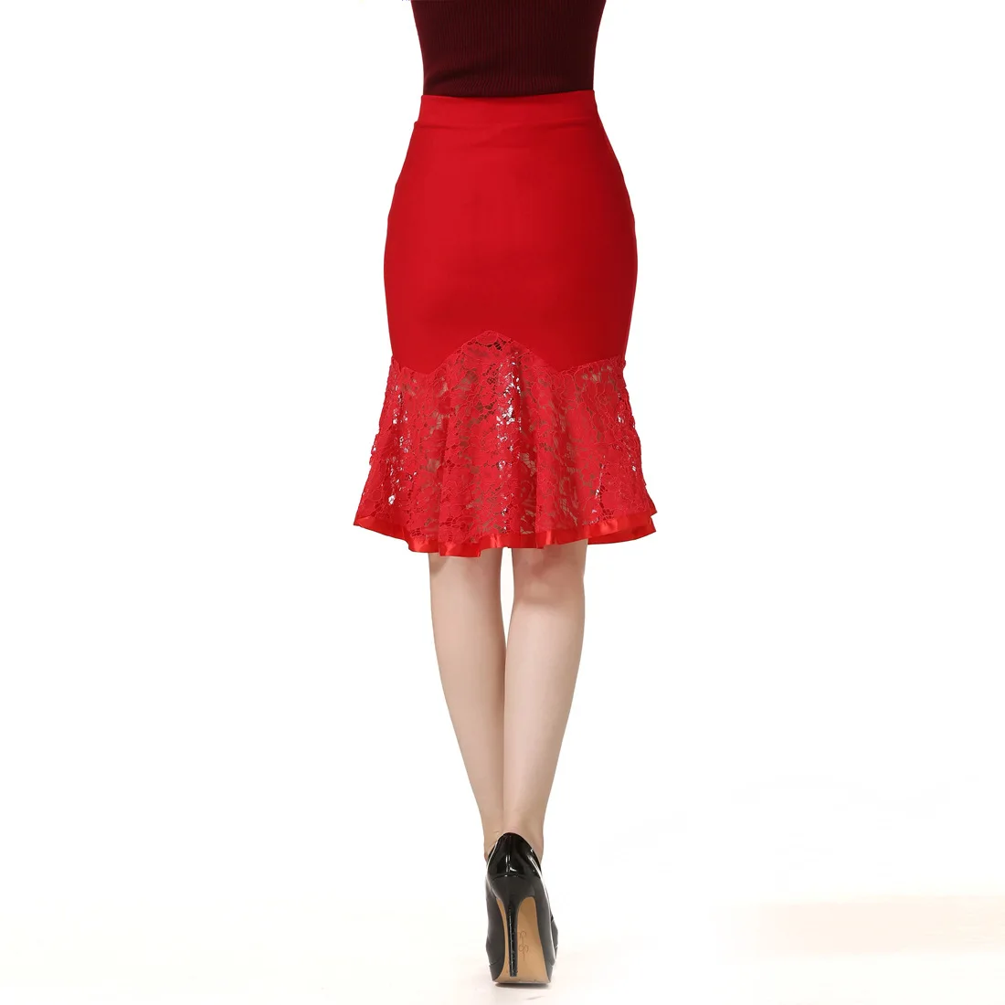 faldas mujer moda 2020 New Women Skirts Lace Stitching Irregular Skirt High Waist Pack Hip Trumpet / Mermaid Skirt S-5XL