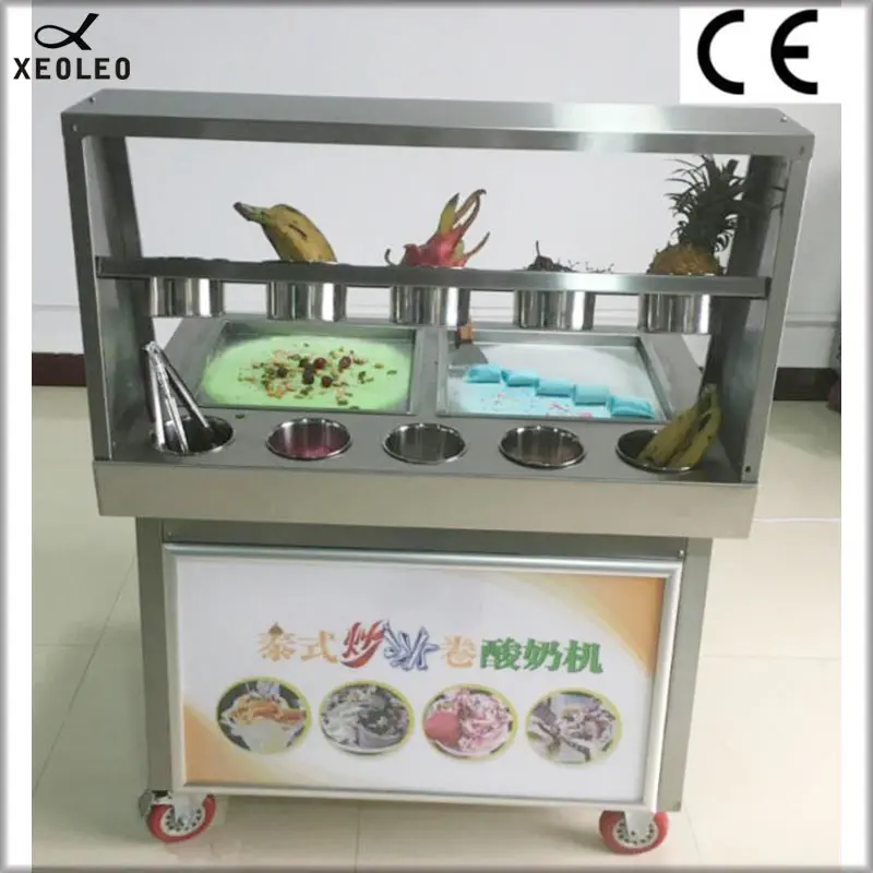 

XEOLEO Double Pots Roll Ice machine Fry Yogurt Ice cream machine 2100W Frying ice machine Ice cream Fry machine Stainless steel