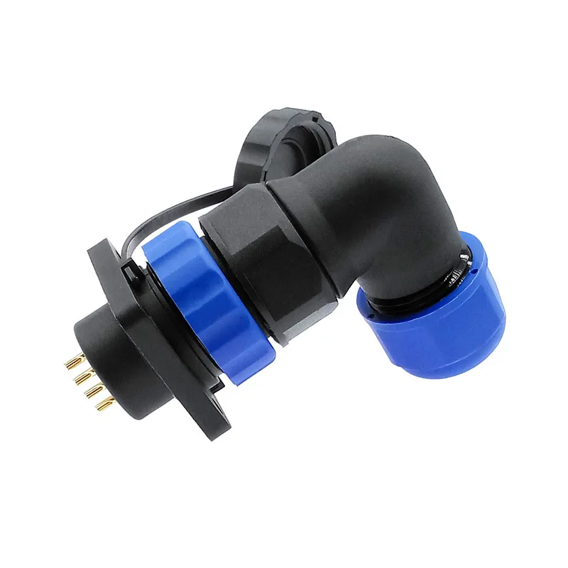 SP20 waterproof connector 2/3/4/5/6/7/8/9/10/12/14 pin IP68 angle connectors 90 degree elbow flange socket